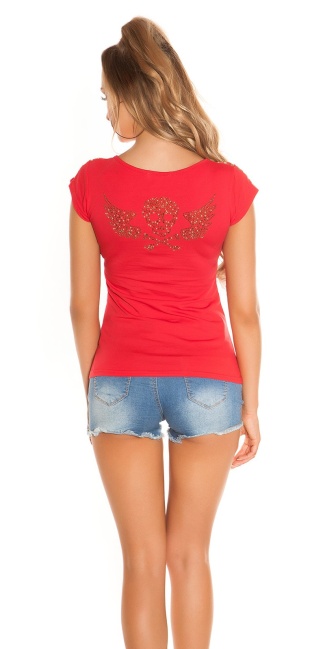 T-Shirt with cut-outs and skull Red